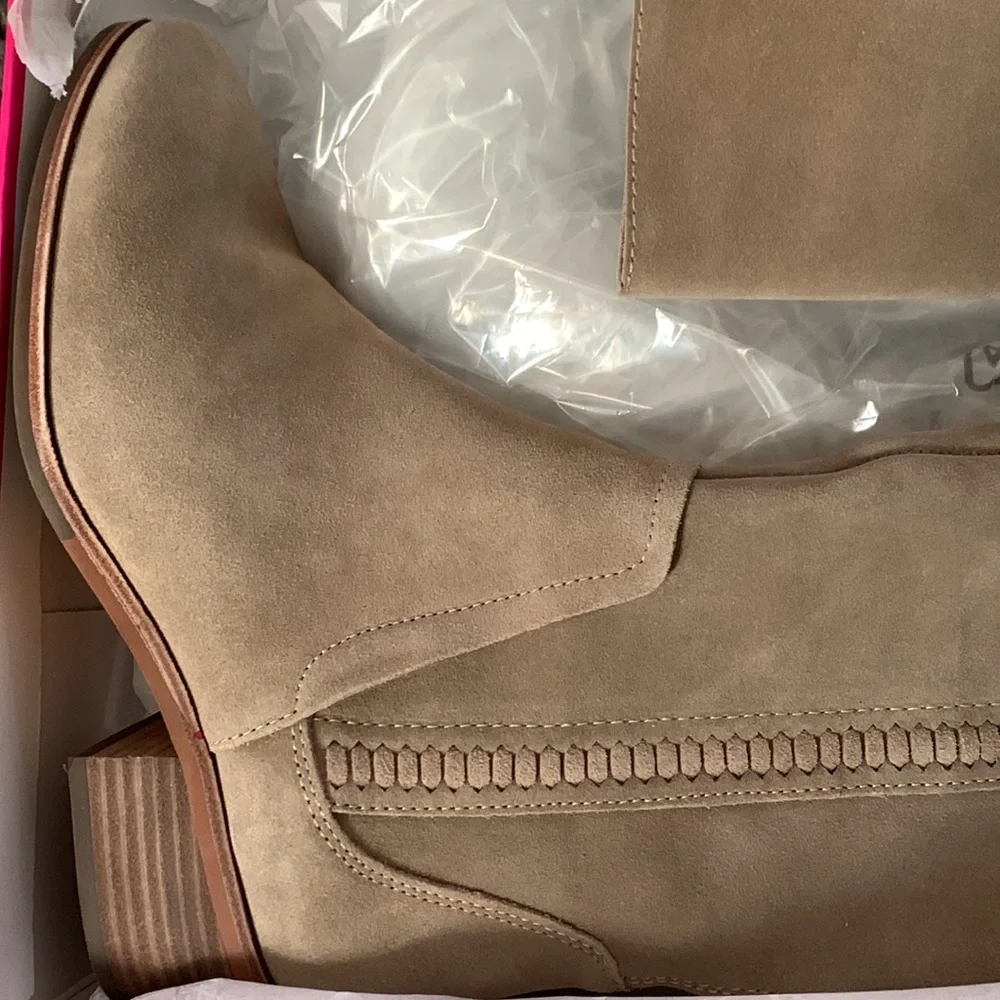 Suede Over-the-Knee Block Heel Boots - Beige